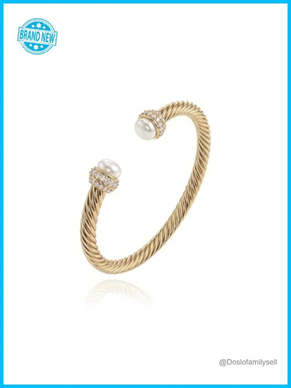 14K Gold Plated Open Cuff Bangle Bracelet Adjustable Twisted Cable Charm